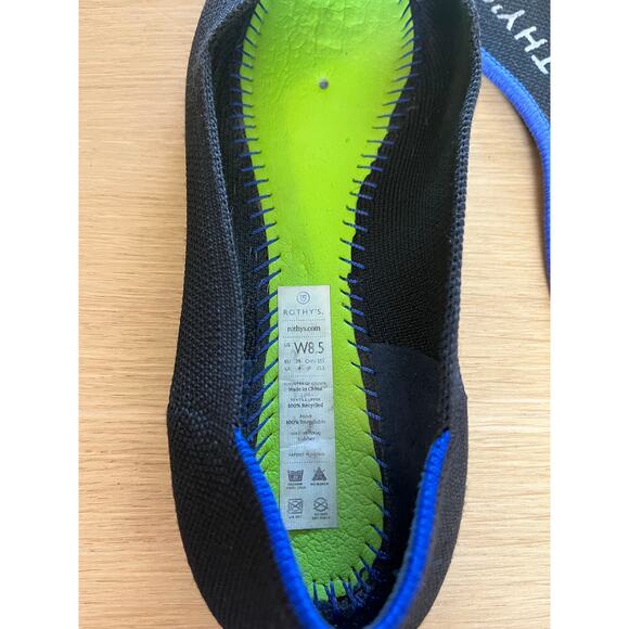 Rothy's | Size 8.5 The Point Flats Black with Blue Trim Slip-On - Picture 5 of 8